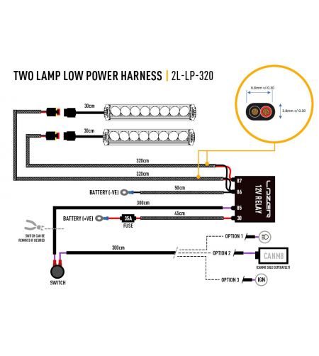 Wiring kit - Lazer - 2 lamps - Extra long - Incl. switch - 2 pins - Superseal - 12V