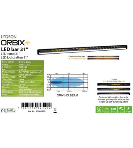 LED bar - Ledson - Orbix 31+ - 31" - 78.7cm - Positielicht Wit/Amber - Driving