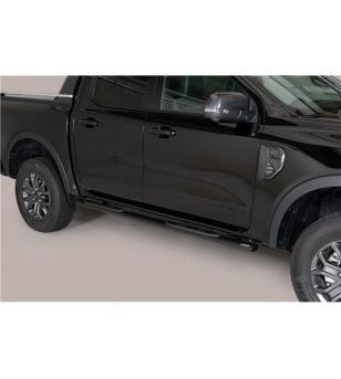 Ford Ranger 2023+ Double Cab Oval Grand Pedana (Oval Side Bars with steps) Inox Black Powder Coated - GPO/295/PL