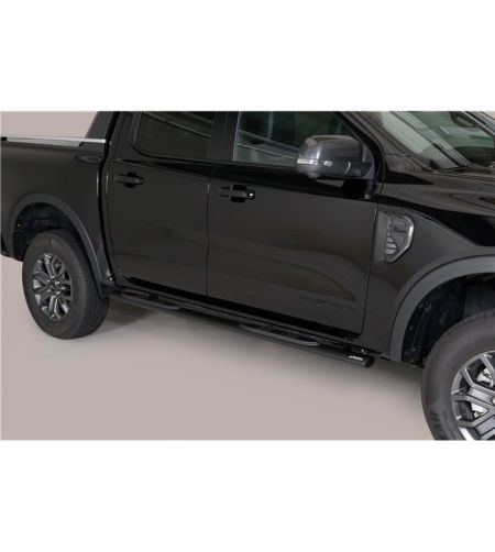 Ford Ranger 2023+ Double Cab Oval Grand Pedana (Oval Side Bars with steps) Inox Black Powder Coated - GPO/295/PL