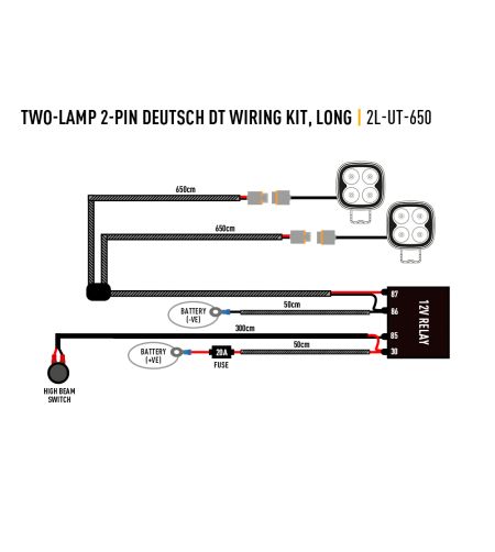 Kabelset - Lazer - Extra lang - 2 lampen - Incl. schakelaar - 2 pins - Deutsch DT - 12V