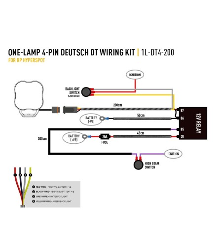 Kabelsatz - Lazer - 1 Lamp - Inkl. Schalter - 4 Pins - Deutsch DT - 12V