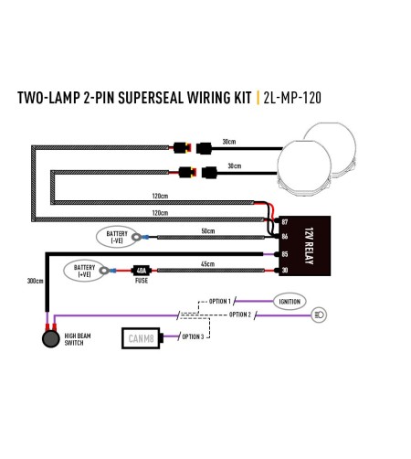 Kabelset - Lazer - Mid Power - 2 lampen - Incl. schakelaar - 2 pins - Superseal - 12V