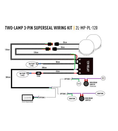 Kabelsats - Lazer - Mid Power - 2 lampor - Inkl. strömbrytare - 3 pinnar - Superseal - 12V 