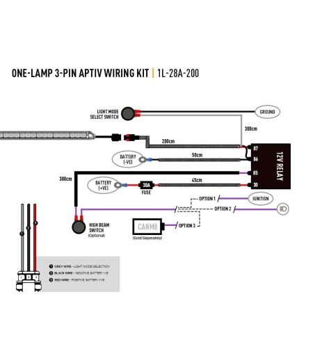 Wiring kit - Lazer - 1 lamp - 3 pins - Aptiv - 12V