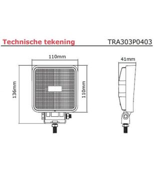 LED werklamp - 1500 lumen - 9-36v - 40cm. kabel - TRA303P0403