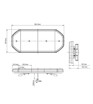 Warning light bar - 247 Lighting - Eclipse II - Full LED - 70cm - standing legs included - 10 Flash patterns - Amber - R65 - 12V