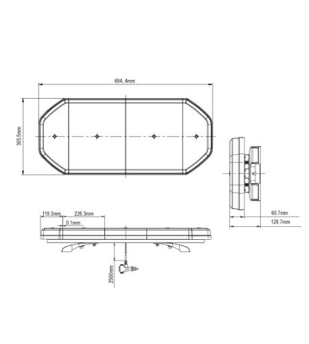 Flitsbalk - 247 Lighting - Eclipse II - Full LED - 27.4" - 69.5cm - Helder - inclusief voeten - 10 flitspatronen - Amber - R65-2 - 12V-24V