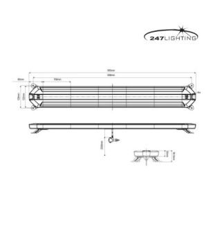 Blixtljusramp - 247 Lighting - Atlas - Full LED - 96cm - inklusive fäste - 11 Blixtmönster - Bärnsten - R65 - 12V-30V - 