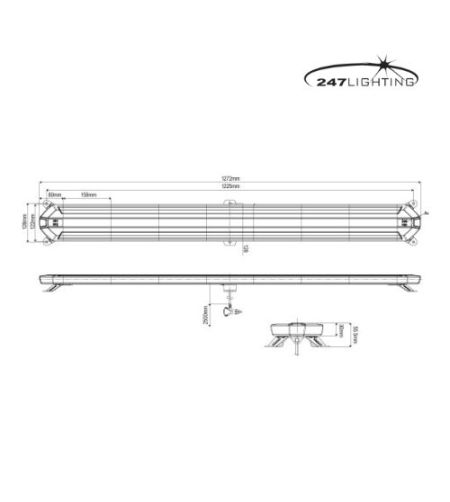 Flitsbalk - 247 Lighting - Atlas - Full LED - 50.1" - 127.3cm - Helder - inclusief voeten - 11 flitspatronen - Amber - R65 - 12V-30V