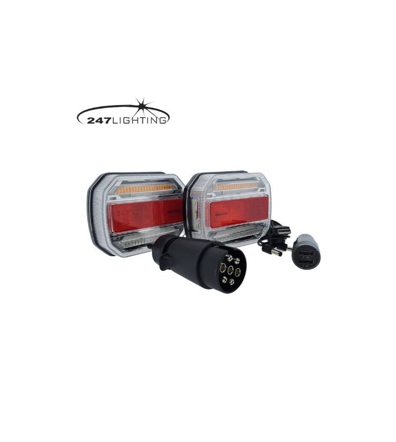 Achterlicht - 247 Lighting - Draadloos en Magnetisch - 12cm - LED - Multifunction - 12V-30V - Set Achterlicht - 247 Lighting - Draadloos en Magnetisch - 12cm - LED - Multifunction - 12V-30V - Set