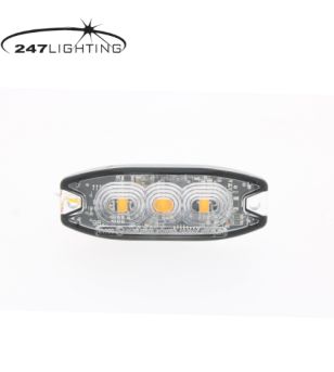 Blixtljus - 247 Lighting - Slimline 3-Led - 8cm - 18 Blixtmönster - Bärnsten - R65 - 12V-24V -