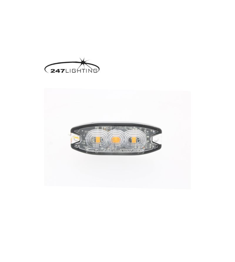 Warning light - 247 Lighting - Slimline 3-Led - 3.3" - 8.3cm - Clear - 18 flash patterns - Amber - R65 - 12V-24V Warning light - 247 Lighting - Slimline 3-Led - 3.3" - 8.3cm - Clear - 18 flash patterns - Amber - R65 - 12V-24V