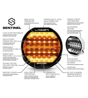 Verstraler - Lazer - Sentinel 9 - Highline - 8.9" - 22.5cm - Gen2 - Positielicht Wit/Amber - Driving