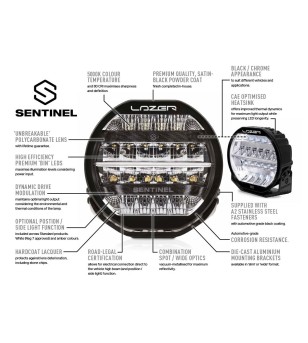 Extraljus - Lazer - Sentinel 7 - Elite - 7'' - vit - Positionsljus Vit/Bärnsten - Driving 