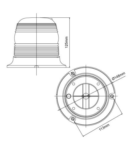 Zwaailamp - 247 Lighting - Explorer - 3 Bouts Bevestiging - 5.8" - 14.8cm - 4 flitspatronen - Amber - R65 - 12V-24V