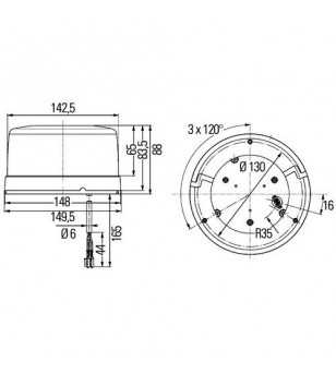 Varningsljus - Hella - K-Led Blizzard - Ytmonterade/skruvade - flera blixtmönster - Bärnsten12V-24V -