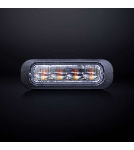 Blixtljus - Strands - Dark Knight - 4 LED - 3.7" - 9.5cm - Klar - 21 blixtmönster - Bärnsten - R65-2 - 12V-30V -