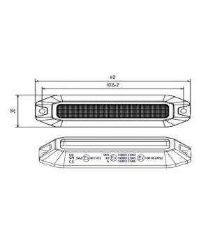 Warning light - M-Led - Dynamic - 4.4" - 11.2cm - Smoke - Position light Red - 13 flash patterns - Amber - R65-2 - 12V-30V