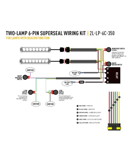Kabelset - Lazer - 47.2" - 120cm - 2 lampen - Incl. schakelaar - 6 pins - Superseal - 12V