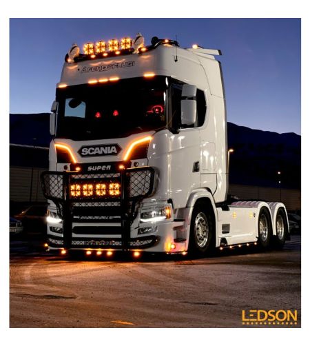 Markeringsljus - Ledson - Optoline S - 7.1" - 18.1cm - Klar - Bärnsten - 24V - Scania - 4/G/P/R/T 