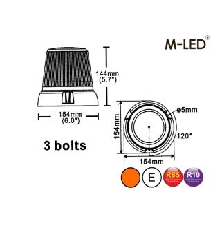 Beacon - M-Led - 6.1" - 15.4cm - Amber - 4 flash patterns - Amber - R65 - 12V-24V