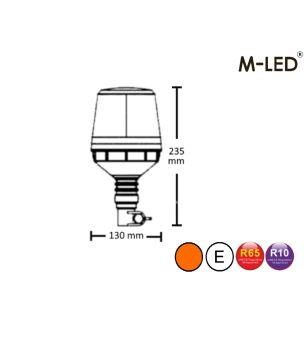Varningsljus - M-Led - 5.1" - 13cm - Bärnsten - 4 blixtmönster - Bärnsten - R65 - 12V-24V - 
