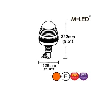Zwaailamp - M-Led - 5" - 12.8cm - Amber - 4 flitspatronen - Amber - R65 - 12V-24V