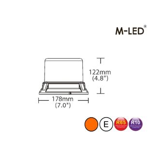 Varningsljus - M-Led - Medium - 7" - 17.8cm - Smoke - 8 blixtmönster - Bärnsten - R65 - 12V-24V -