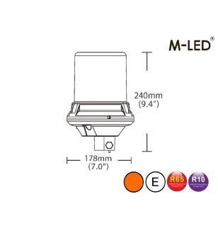 Varningsljus - M-Led - High - 7" - 17.8cm - Smoke - 8 blixtmönster - Bärnsten - R65 - 12V-24V -