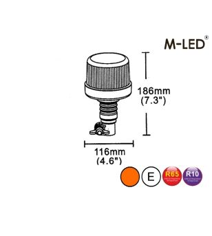 Beacon - M-Led - Medium - 4.6" - 11.6cm - Amber - 4 flash patterns - Amber - R65 - 12V-24V