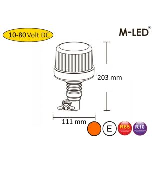 Signalleuchte - M-Led - 4.4" - 11.1cm - Amber - 4 Blitzmuster - Amber - R65 - 12V-60V