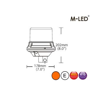 Beacon - M-Led - Medium - 7" - 17.8cm - Smoke - 8 flash patterns - Amber - R65 - 12V-24V
