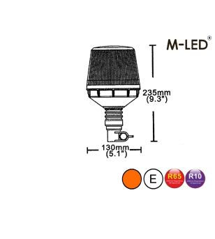 Zwaailamp - M-Led - 5.1" - 13cm - Amber - 4 flitspatronen - Amber - R65 - 12V-24V