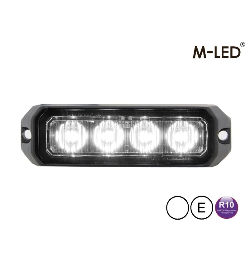 Warning light - M-Led - Pro 4 - Compact - 3.7" - 9.5cm - Clear - 26 flash patterns - White - R65 - 12V-24V Warning light - M-Led - Pro 4 - Compact - 3.7" - 9.5cm - Clear - 26 flash patterns - White - R65 - 12V-24V
