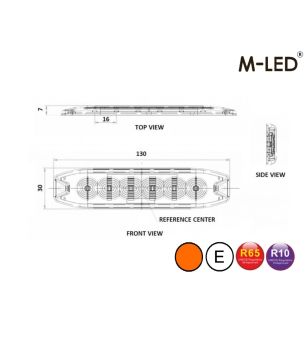 Warning light - M-Led - 5.1" - 13cm - Clear - Super thin - 26 flash patterns - Amber - R65 - 12V-24V