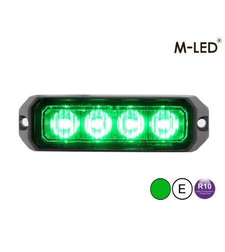 Blixtljus - M-Led - Pro 4 - Compact - 3.7" - 9.5cm - Klar - 26 blixtmönster - Grön - 12V-24V -