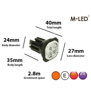 Warning light - M-Led - HideAway - 1.6" - 4.1cm - Clear - 21 flash  patterns - Amber - R65 - 12V-24V