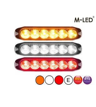 Warning light - M-Led - 4.6" - 11.8cm - Clear - Tricolor - 20 flash patterns - White/Amber/Red - R65 - 12V-30V