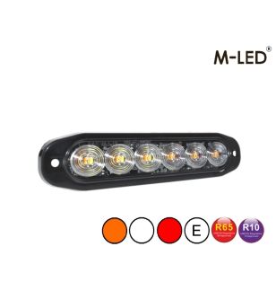 Warning light - M-Led - 4.6" - 11.8cm - Clear - Tricolor - 20 flash patterns - White/Amber/Red - R65 - 12V-30V