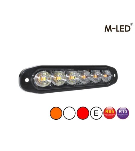 Flitser - M-Led - 4.6" - 11.8cm - Helder - Driekleurig - 20 flitspatronen - Wit/Amber/Rood - R65 - 12V-30V