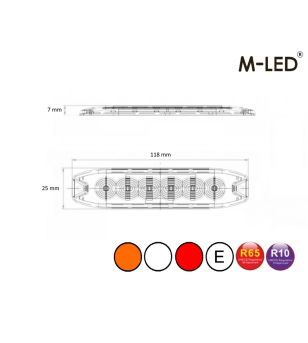 Warning light - M-Led - 4.6" - 11.8cm - Clear - Tricolor - 20 flash patterns - White/Amber/Red - R65 - 12V-30V