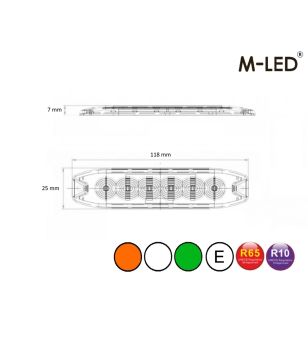 Warning light - M-Led - 4.6" - 11.8cm - Clear - Tricolor - 20 flash patterns - White/Amber/Green - R65 - 12V-30V