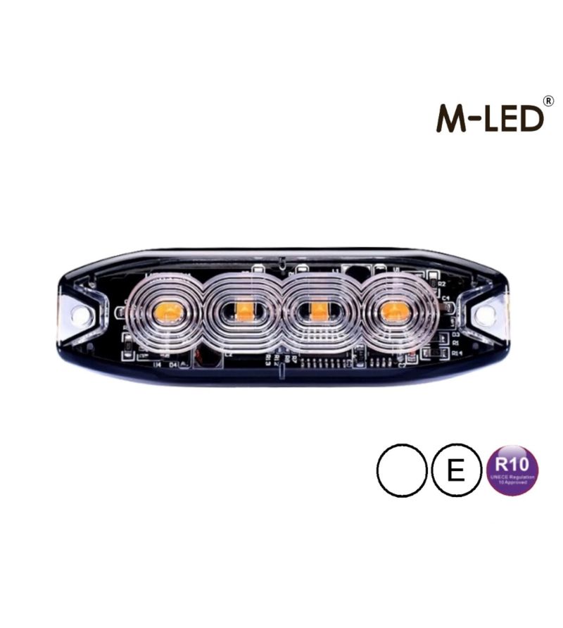 Warning light - M-Led - 3.9" - 9.8cm - Clear - Super thin - 26 flash patterns - White - 12V-24V Warning light - M-Led - 3.9" - 9.8cm - Clear - Super thin - 26 flash patterns - White - 12V-24V