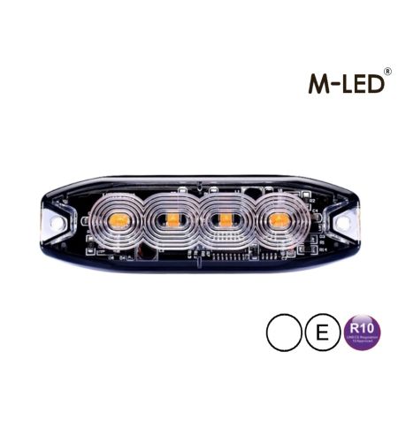 Blixtljus - M-Led - 3.9" - 9.8cm - Klar - Supertunn - 26 blixtmönster - Vit - 12V-24V 