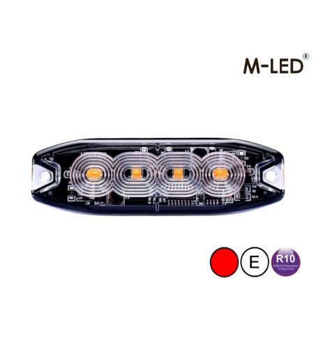 Blitzleuchte - M-Led - 3.9" - 9.8cm - Klar - Super dünn - 26 Blitzmuster - Rot - 12V-24V 