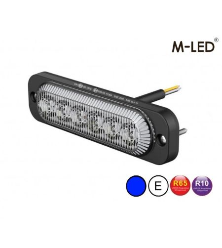 Blixtljus - M-Led - 4.7" - 12cm - Klar - Supertunn - 10 blixtmönster - Blå - R65 - 12V-24V -