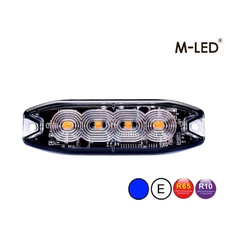 Blitzleuchte - M-Led - 3.9" - 9.8cm - Klar - Super dünn - 26 Blitzmuster - Blau - R65 - 12V-24V 