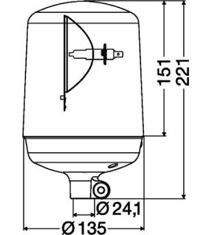 Zwaailamp - Hella - KL 7000 - Pijpaansluiting - Geronde Basis - 24V