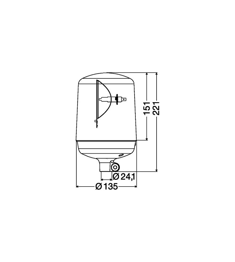 Zwaailamp - Hella - KL 7000 - Pijpaansluiting - Geronde Basis - 24V Zwaailamp - Hella - KL 7000 - Pijpaansluiting - Geronde Basis - 24V